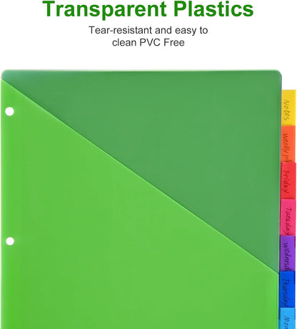 8-Tab Binder Dividers - Index Pockets Divider for 3 Ring Binders, 3-Hole Plastics Sheets Protectors for US Letter Size in 0.5'', 1'', 2'', 3 inch Binders, 8 Colors (XY004) (1 Pack)