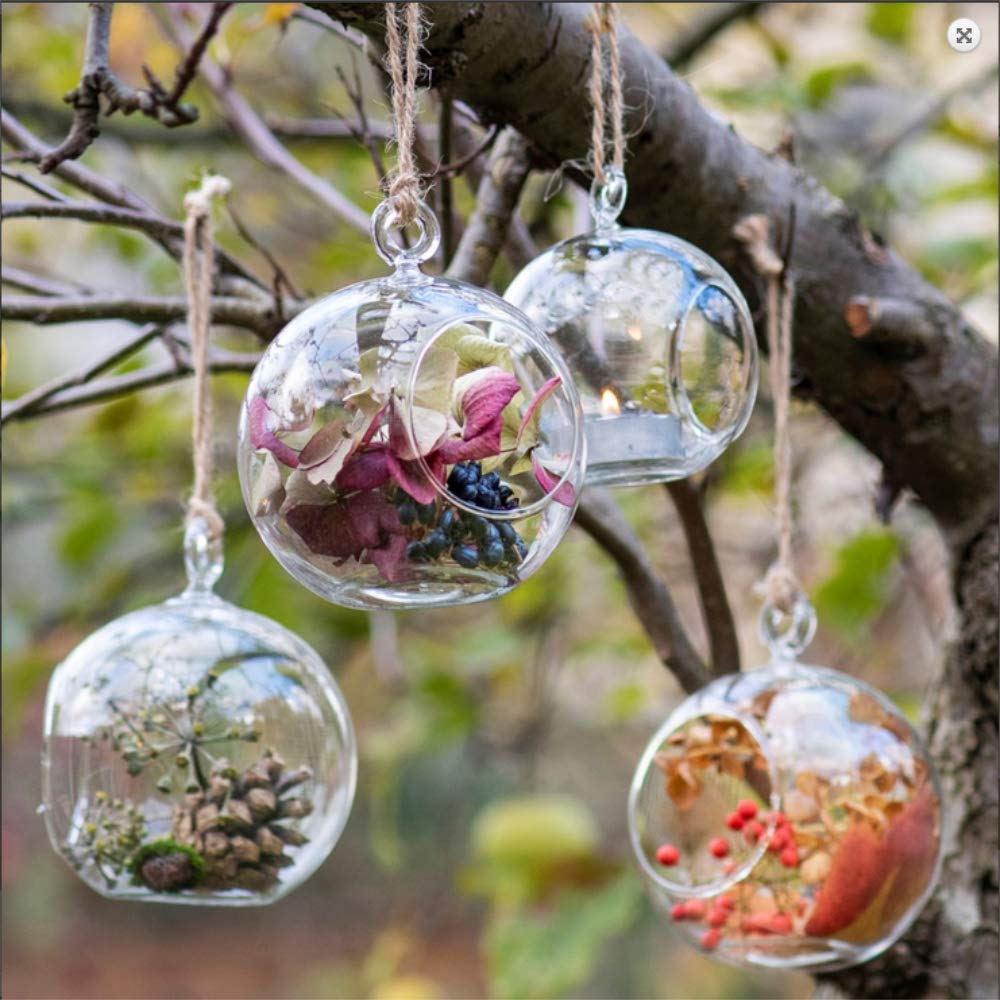 Ecosides Set of 100 Hanging Glass Orbs Hanging Glass Globe Terrariums Without 2 Side Hole for Candle Holder, TeaLight Holder Candlestick for Wedding Decor