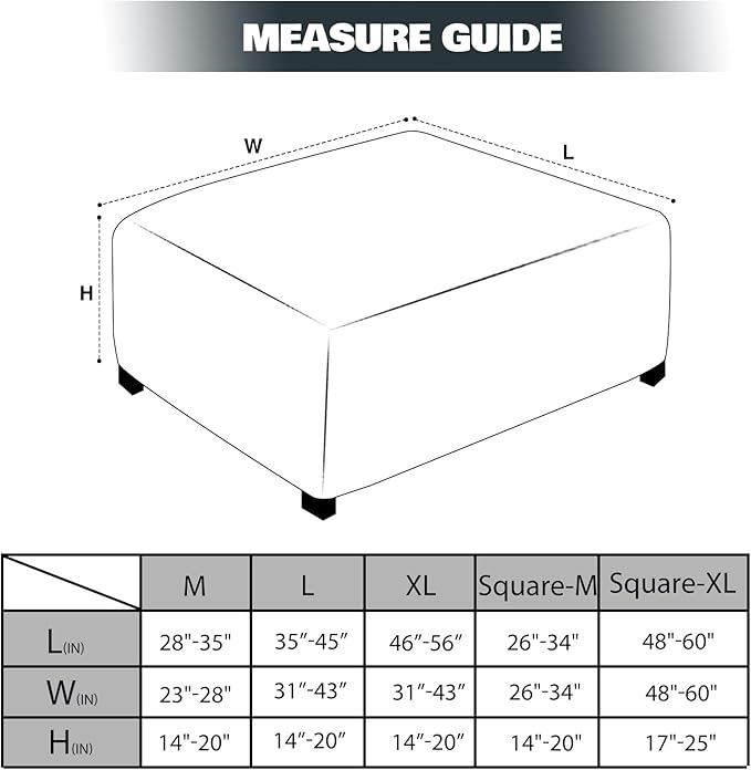 NeColorLife Square Ottoman Cover Jacquard Fabric Ottoman Slipcover Thick