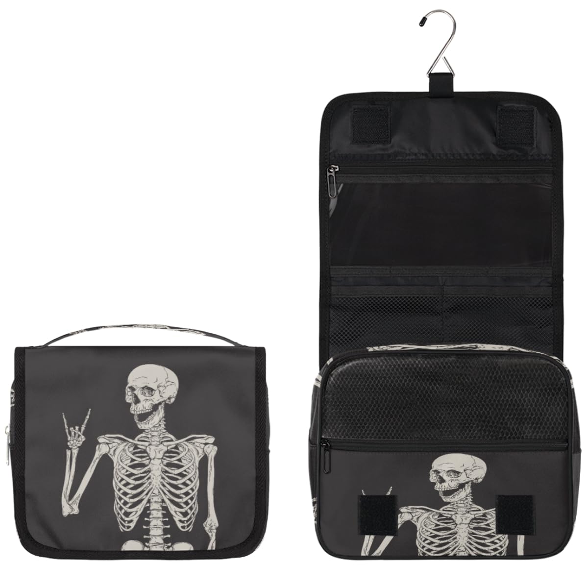 AUUXVA Hanging Toiletry Bag for Women, Halloween Skeleton Makeup Bag, Day of the Dead Cosmetic Bag, Travel Essentials for Women Men