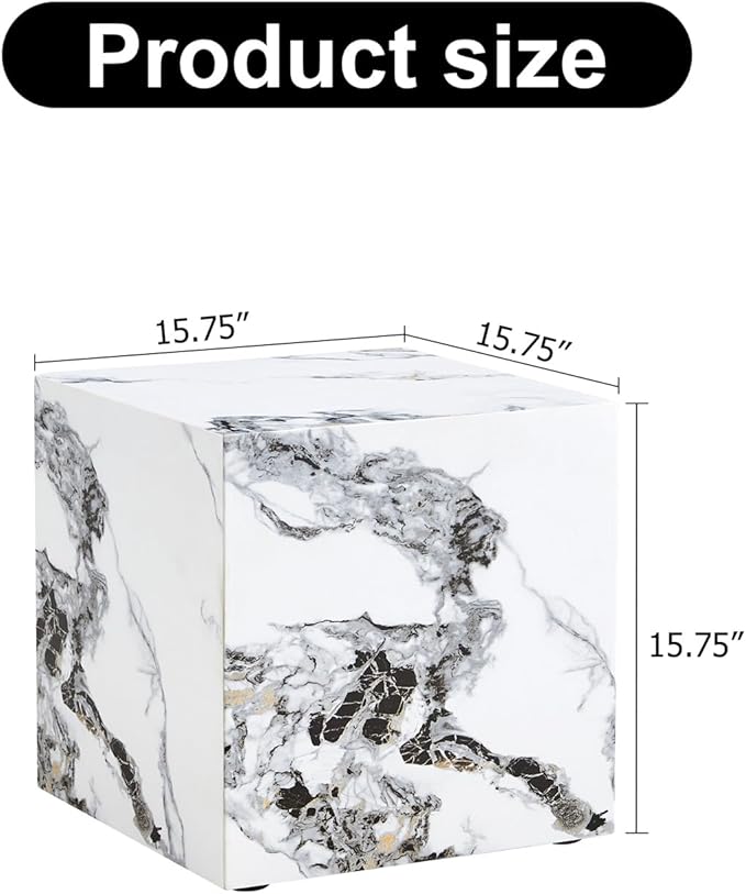 Side Table, End Table with White Marble Grain, Modern Beside Sofa Couch Tables