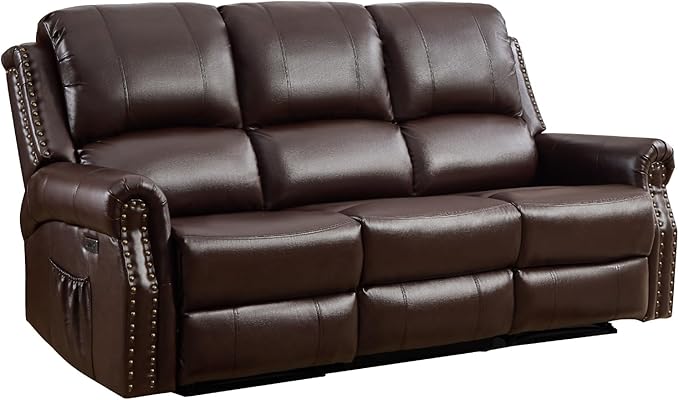 EBELLO Power Reclining Sofa for Living Room, Faux Leather 3 Seater Reclining