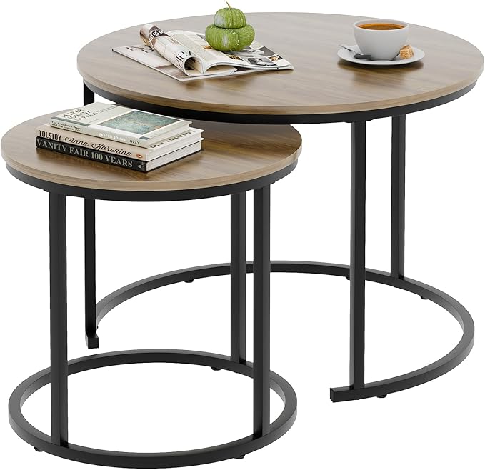 aboxoo Coffee Table Nesting Side Round Table Set of 2 End Table