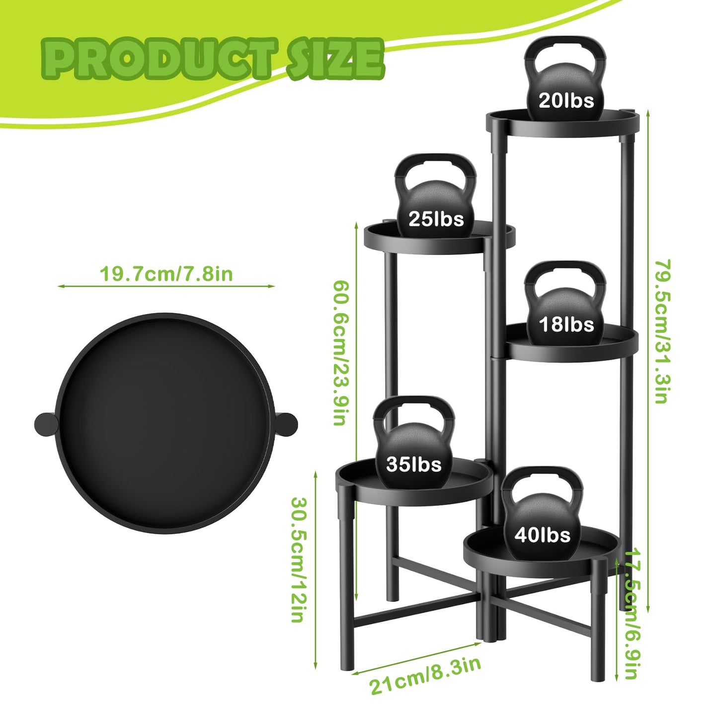 SparkByLiye 5 Tier Heavy Duty Metal Plant Stand for Indoor & Outdoor Use, Foldable Tall Corner Plant Shelf, Black Flower Pot Holder & Display Rack for Living Room, Balcony, Garden, & Patio