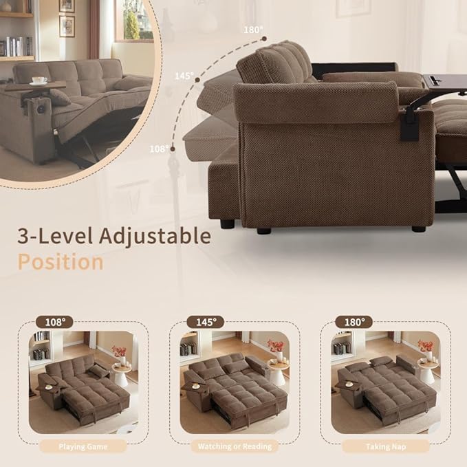 oaaktu Large Size Convertible Sleeper Sofa Bed, Polka dot Velvet Pull Out Futon
