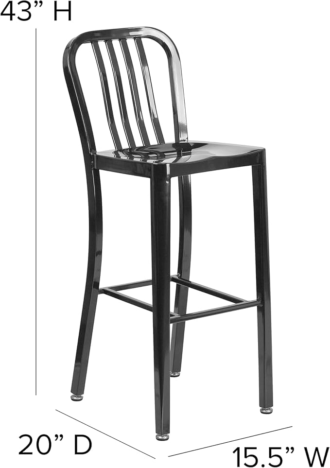 Flash Furniture Commercial Grade 30" High Black Metal Indoor-Outdoor Barstool
