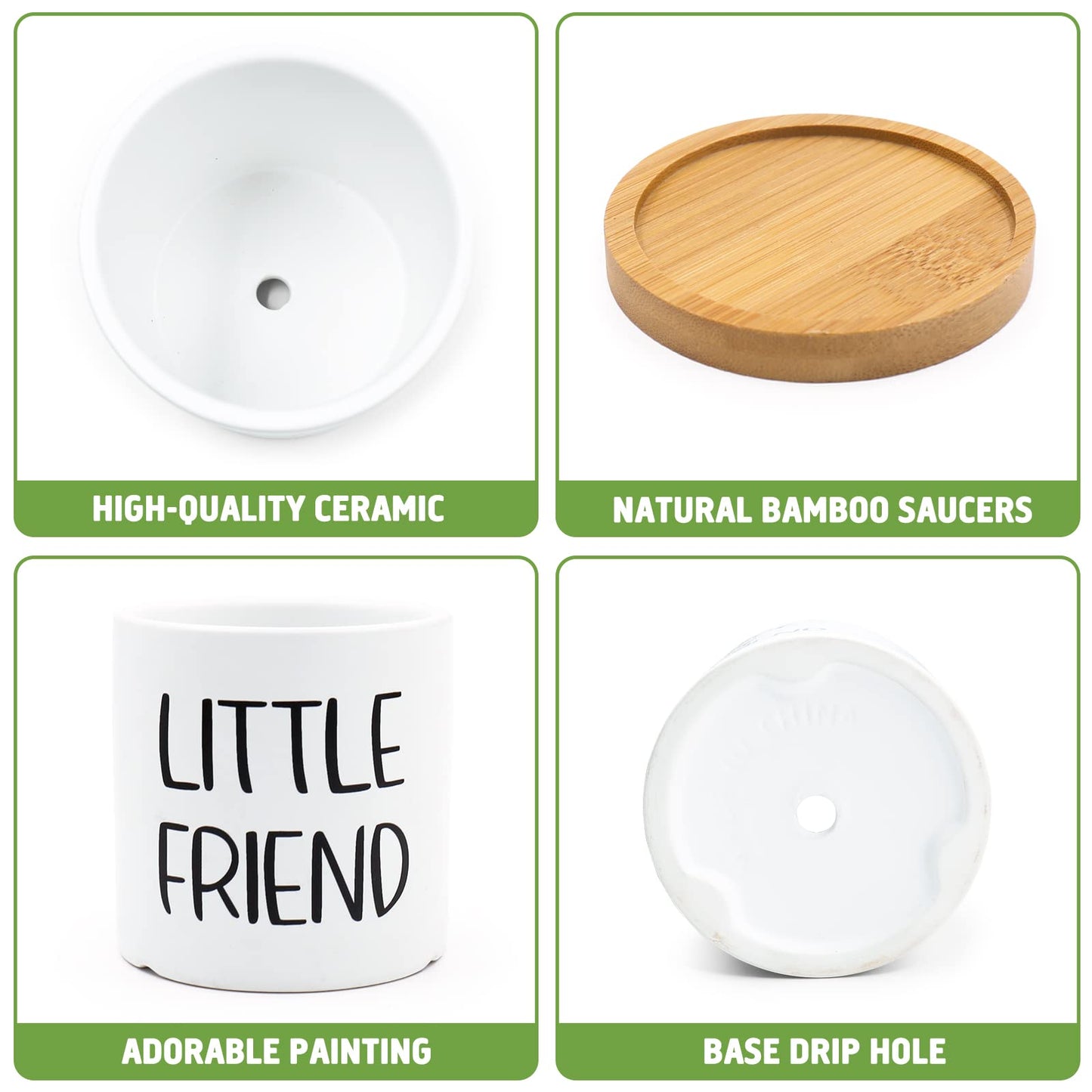 Tuitessine Say Aloe to My Little Friend Planter Plant Lover Set of 2 Spring Funny Pun Flower Pot with Bamboo Tray Ceramic Indoor Succulent Hole Spring Birthday Housewarming Gifts (No Plants)