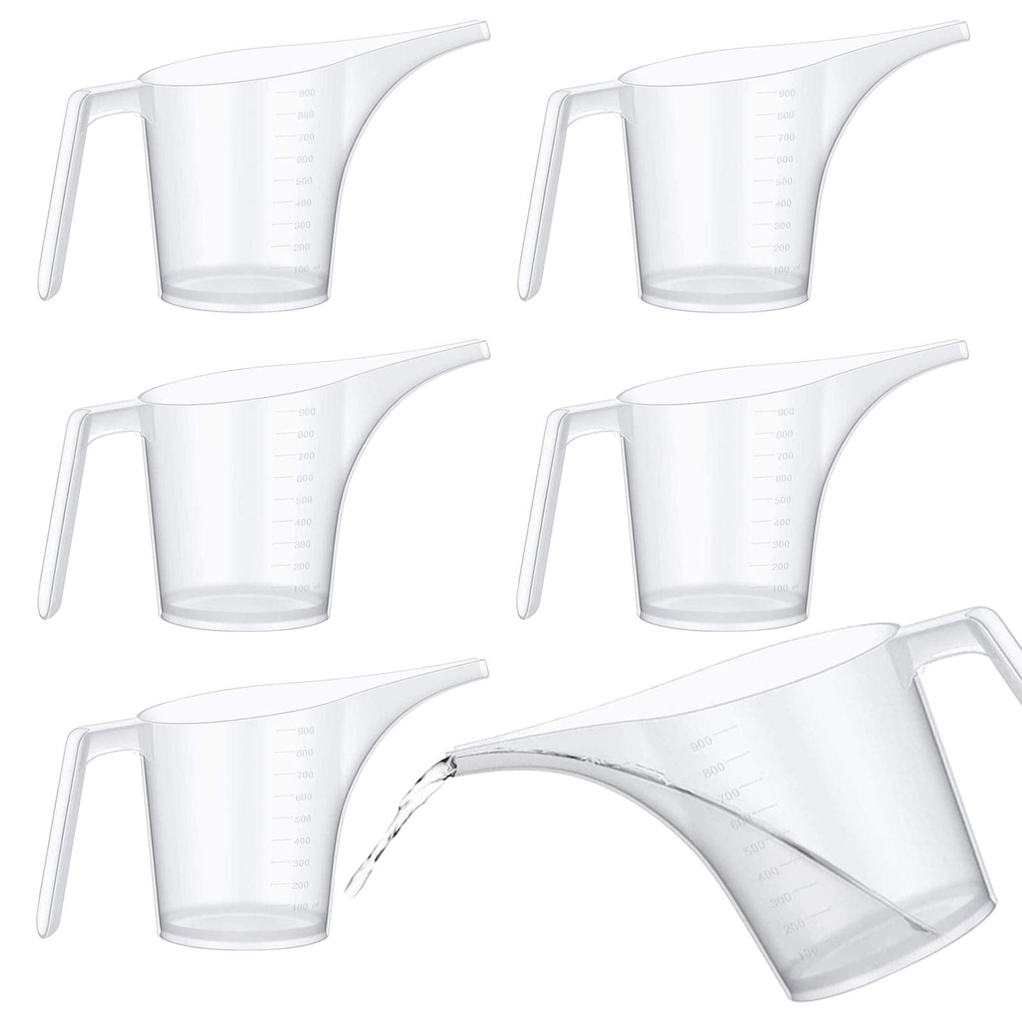 Vankcp 6 Pieces 1000ML/34Oz Funnel Pitcher Liquid Measuring Cup Set Pancake Batter Pitcher, Measure Fill for Soap Making, Filling Muffin Salt Shakers Spice Jars Watering Funnel for Plants (6 Pack)