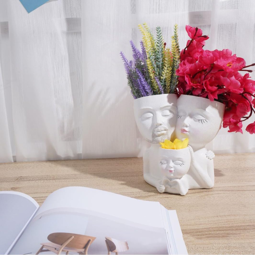WLDOCA Head Planter Face Pots for Plants, Family Face Planters Novelty Face Vase, Unique Flower Pots Decorative Plant Planters for Indoor Outdoor Home Garden Succulents Cactus,A