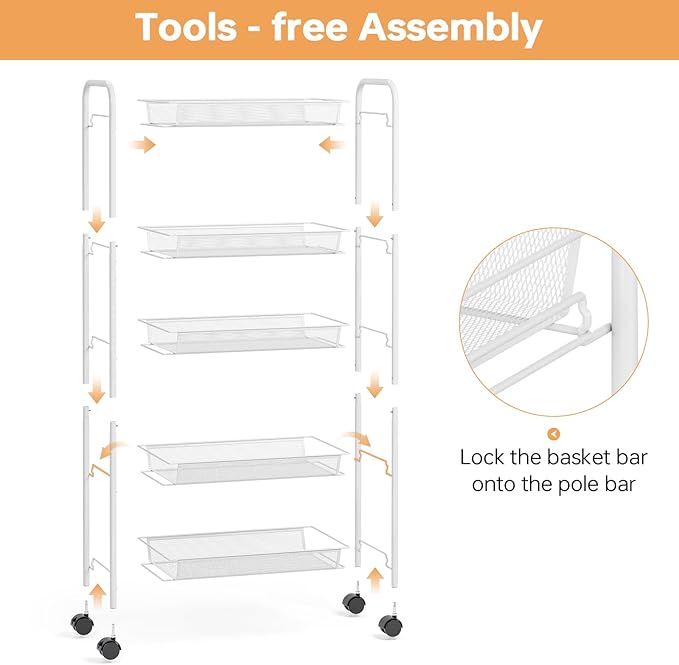 TOOLF 5-Tier Rolling Cart, Metal Utility Cart