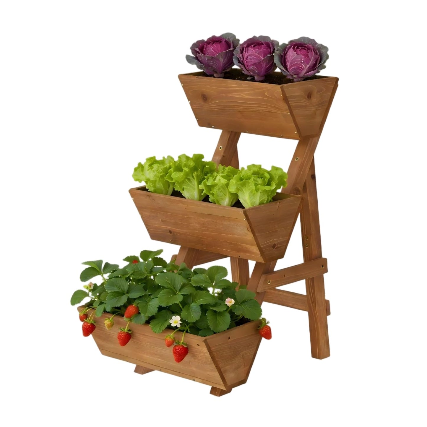Dawnyard 3-Tiers Wooden Raised Garden Bed Planter Box Flower Pots Vertical Garden Planter Wood Plant Stand for Vegetables Flowers Herbs for Patio, Balcony, Freestanding (Brown S)