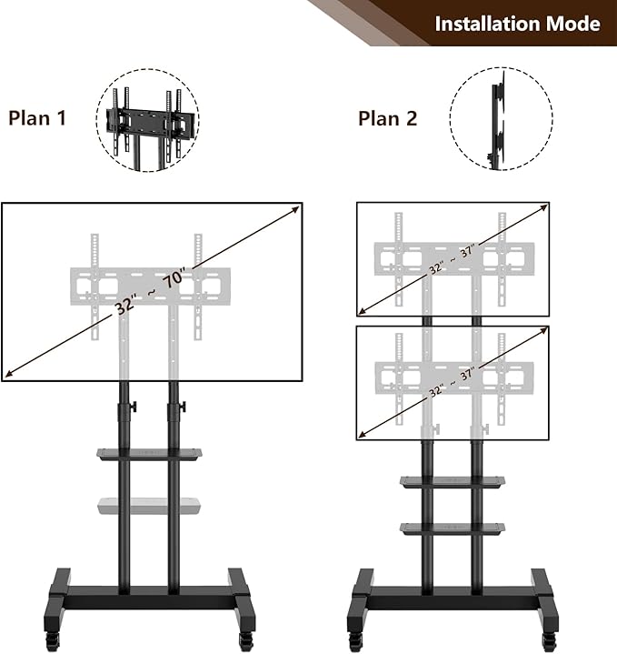 Mobile TV Stand Rolling TV Cart Floor Stand