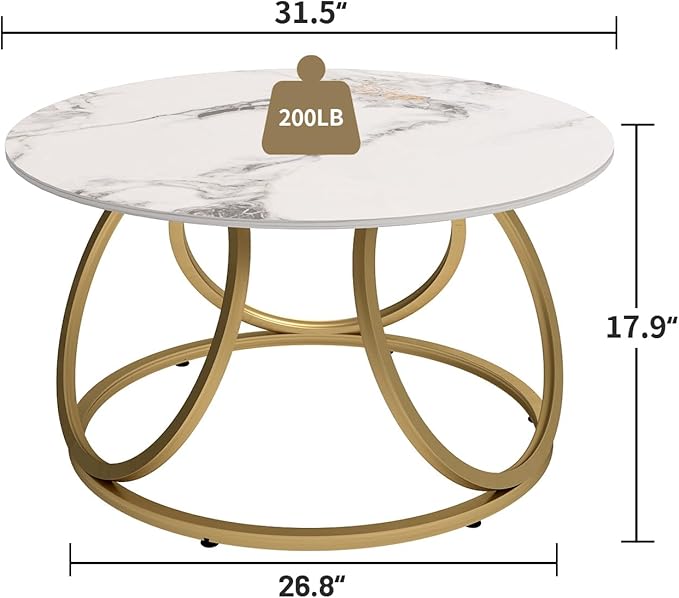 O&K FURNITURE Modern Gold Coffee Table, Faux Marble Pattern Center Table