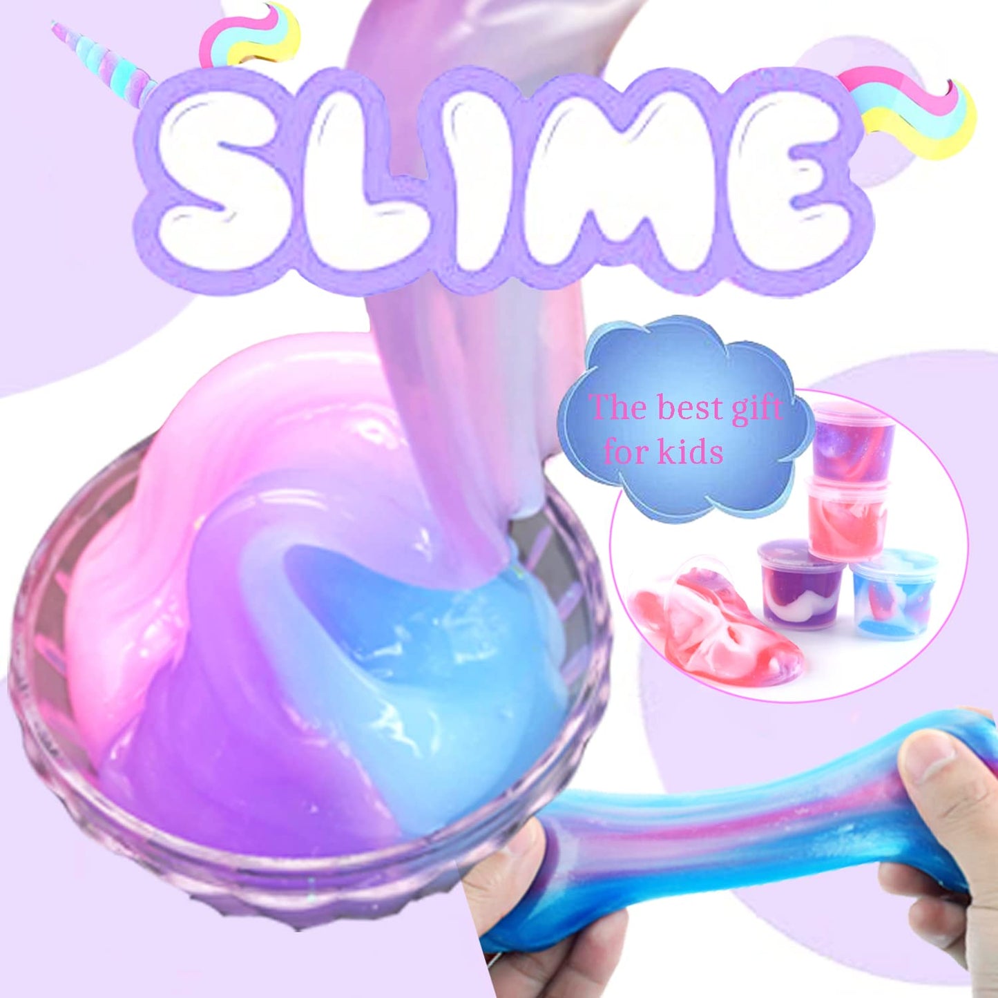 24 Pack Unicorn Galaxy Slime, Party Favor for Kids Girls & Boys, Adults, Non Sticky, Stress & Anxiety Relief, Wet, Super Soft Sludge Toy Easter Basket Filler