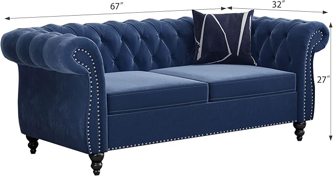 ORRD 2 Pieces Living Room Set, Velvet Couch Chesterfield Sofa Loveseat