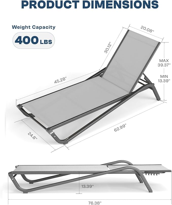 Adjustable Patio Chaise Lounge Chair, Outdoor Pool Lounger