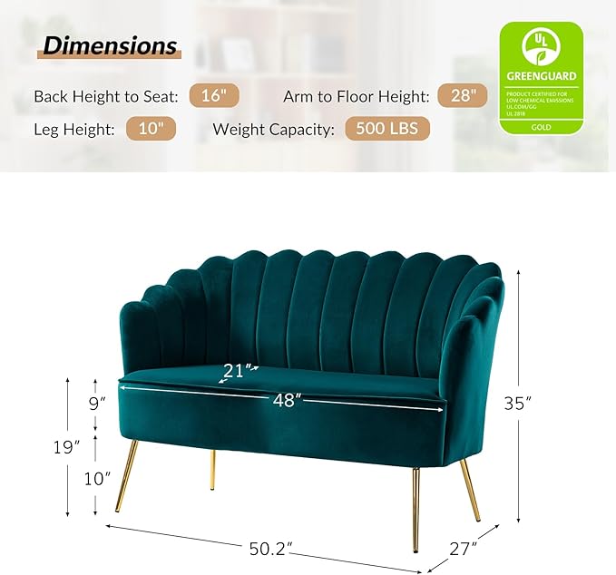 HULALA HOME Velvet Loveseat Sofa