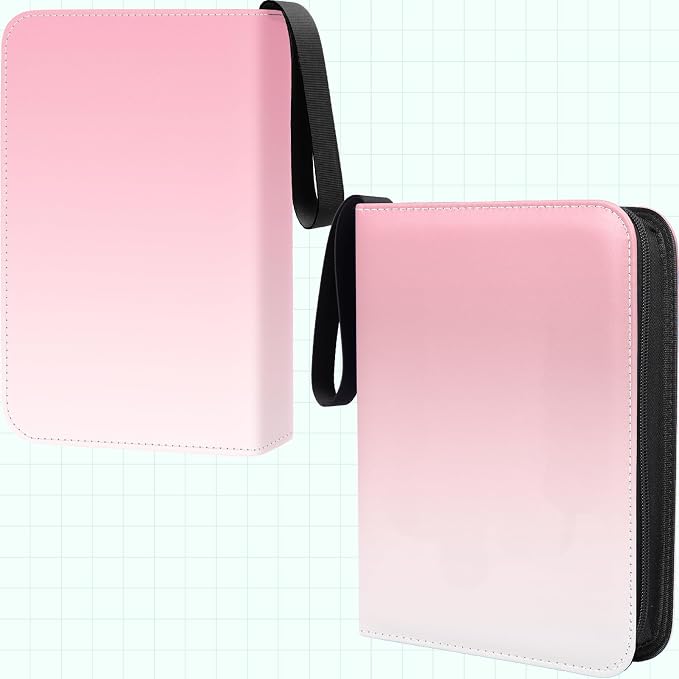 Card Binder 4 Pocket, 400 Pockets Card Holder Compatible with Game Cards Gift for Girls, Trading Card Binder Album Case Book Storage CCG, MTG, Baseball, Football, Sports - Small,Pink White