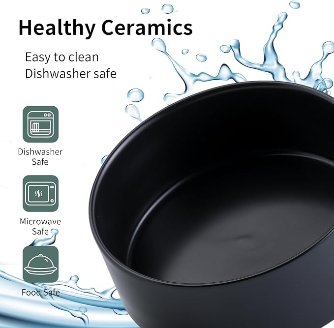 Black Raised/Elevated Ceramic Dog Bowl for Small Medium Sized Breeds,Dog Food Water Bowl with Stand,6 in Non Slip Heavy Pet Feeding Dish 3.6 Cups/ 850 ml /28 OZ