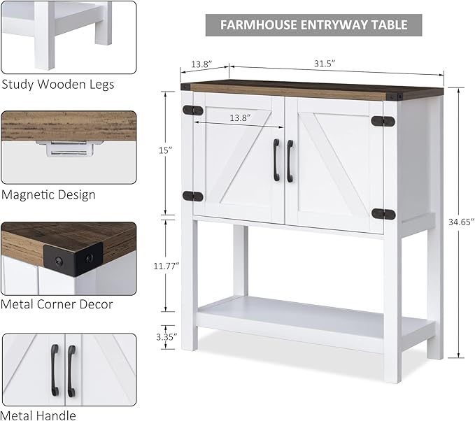 Mufico Console Table Coffee Bar Cabinet Sofa Table, 31.5 L x 13.8 D x 34.65 H