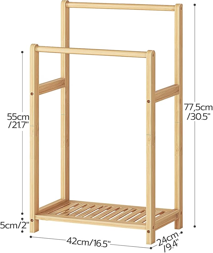 HOOBRO Freestanding Towel Rack for Bathroom, 2 Tier Decorative Bamboo Blanket