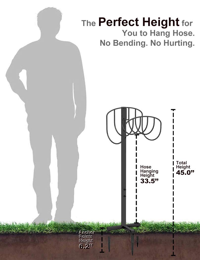 Artigarden Freestanding Garden Hose Holder Hanger, Outdoor Heavy Duty Metal Water Hose Storage Holders Stand Organizer Rack Detachable Stake, Holds 150 Ft of Hoses for Outside Lawn Yard, Black