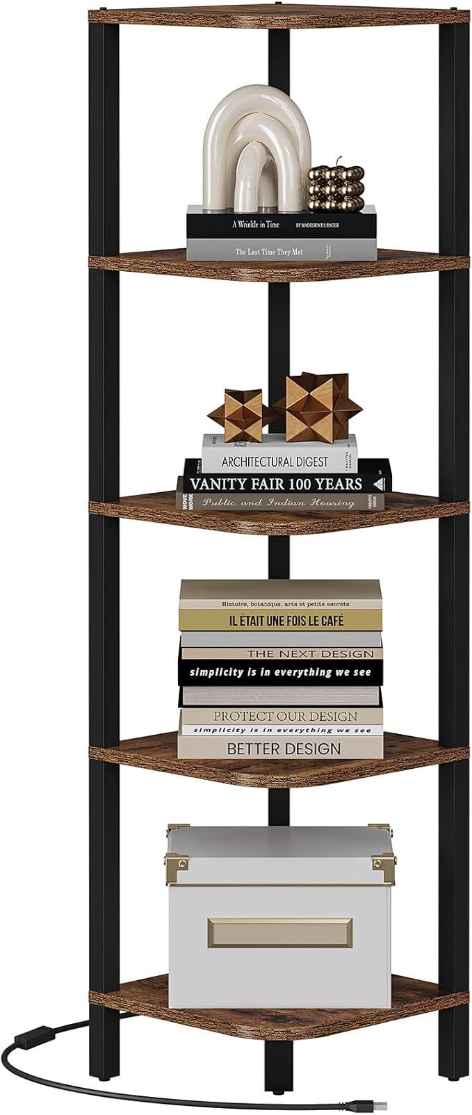 TUTOTAK Corner Shelf with LED Light, 5-Tier Corner Bookshelf