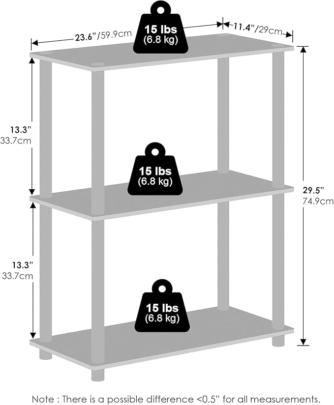 Furinno Turn-N-Tube Book Shelf, 3-Tier Bookshelf, Bookcase