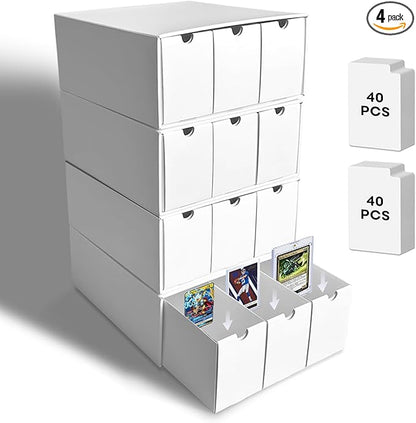 Fageverld Trading Card Storage Box, Top Loaders Storage Box with 80 Dividers, Cardboard Toploader Card Boxes for Sports Card, Baseball, MTG, TCG, Playing Cards, 12 Drawer