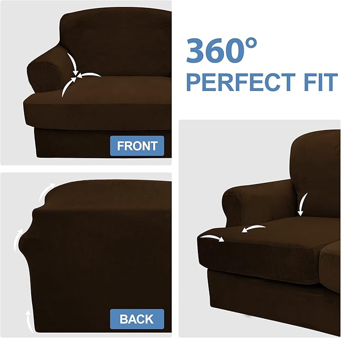 CUCRAF T Cushion Sofa Cover 3 Piece Loveseat Slipcovers, Soft Thick Velvet