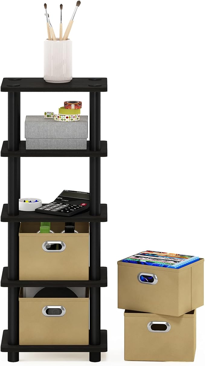Furinno LACi 4-Bins System Rack, 11.3 x 28.8 Inch, Espresso/Black