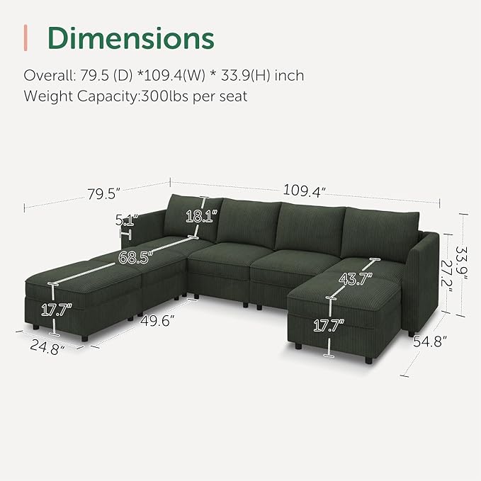 HONBAY Modular Sofa U Shaped Sectional Couch