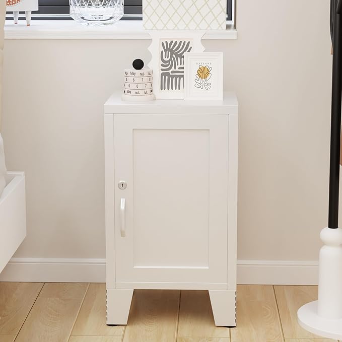 ALBAD Metal Nightstand with Lockable Cabinet, Compact Mini Locker Bedside Table