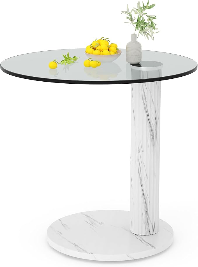 Hooseng Glass Round Coffee Table End Table, 22-Inch Modern Tempered Transparent