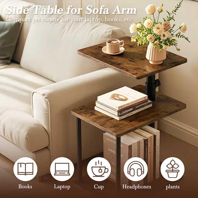 Faesun 360° Swivel Side Table for Height Adjustable, C Shaped End Table for