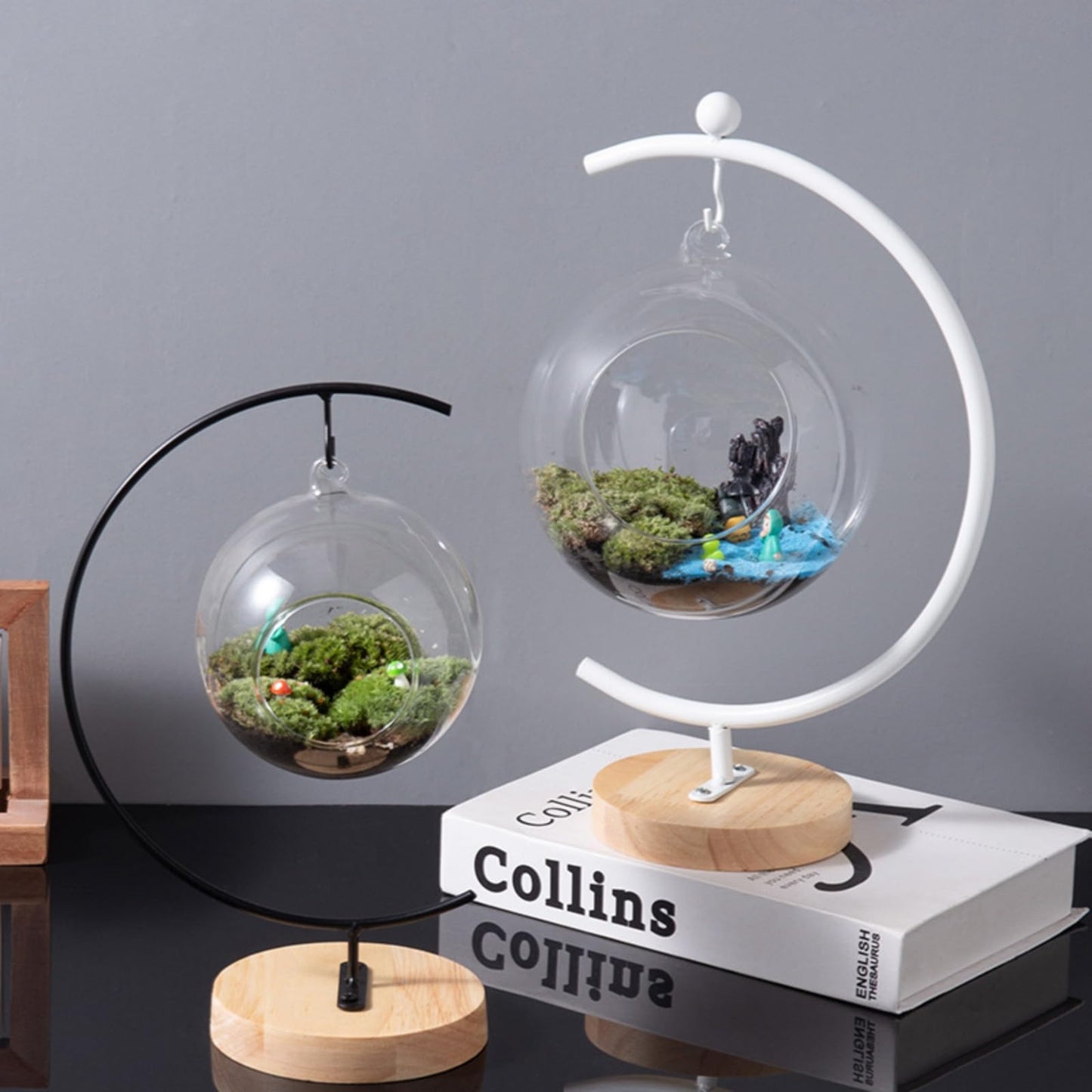 SOFTMED Big Ornament Display Stand, Iron Pothook Stand for Hanging Glass Globe, Air Plant Terrarium, Witch Ball, Christmas Ornament and Home Wedding Decoration (Black, Trumpet)