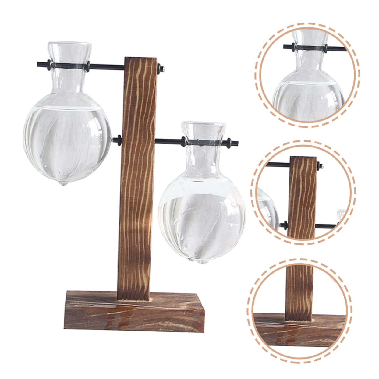 Hemoton 2pcs Hydroponic Glass Vase Wooden Base Stand Modern Plant Terrarium Tabletop Vase for Indoor Gardening Stylish