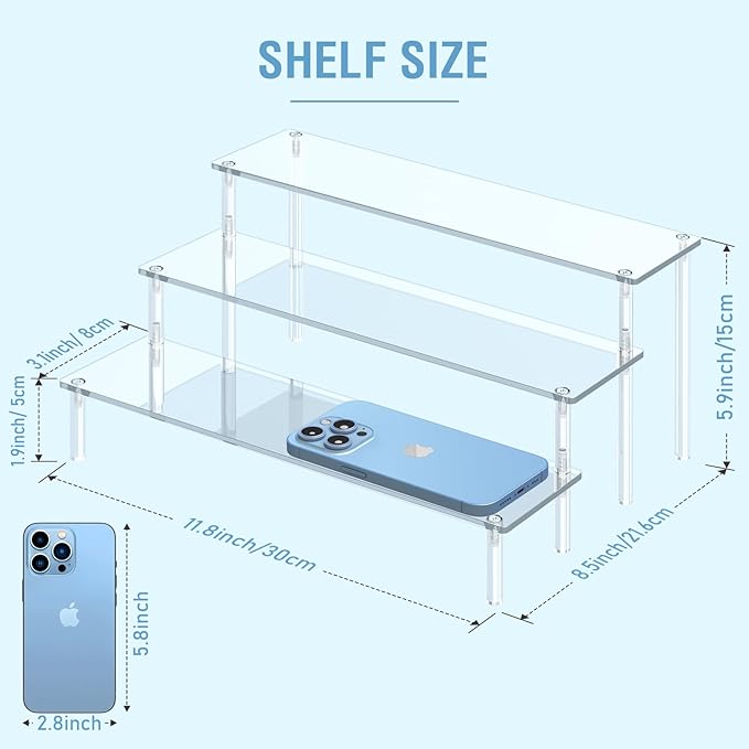 Aredpoook Acrylic Display Risers, 3 Tier Perfume Organizer Stand, Large Shelf