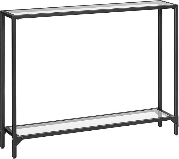 HOOBRO 39.4" Narrow Console Table, Tempered Glass Sofa Table, Behind Couch