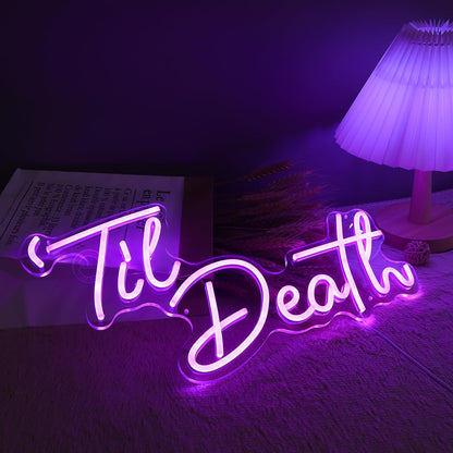 Planzo Til Death LED Neon Light Signs Wedding Birthday Party Wall Decor Sign Home Bedroom Living Room Bar Pub Hanging Halloween Christmas Gifts USB 5V 17IN Indoors Purple