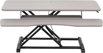 VIVO 42 inch Desk Converter, K Series, Height Adjustable Sit to Stand Riser, Dual Monitor and Laptop Workstation with Wide Keyboard Tray, Gray Top, Black Frame, DESK-V042KG