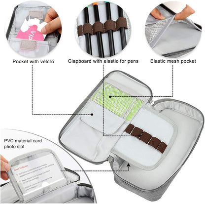 Homecube Pencil Case Large Capacity Pen Marker Holder Pouch Box Makeup Bag Oxford Cloth Big Storage Stationery Organizer with Zipper for School Office - Dark Gray