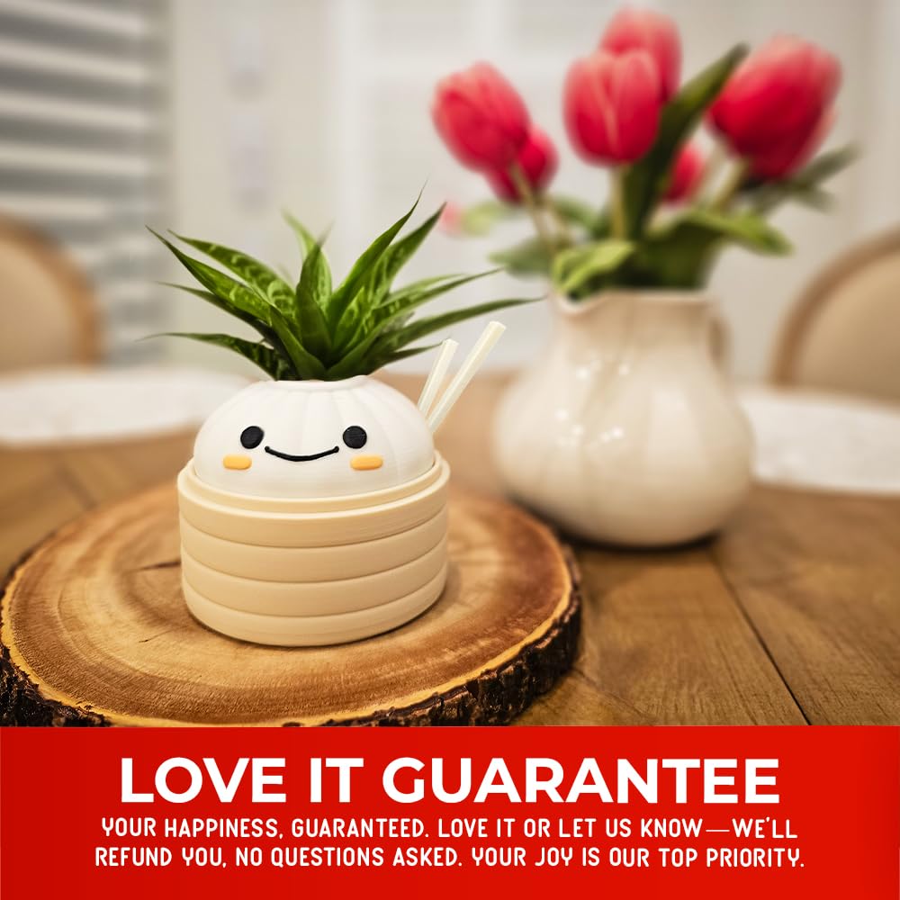 Mivi Collection Kawaii Dimsum Succulent Plant Pot, Cute Dumpling Desk Planter, Mini Bamboo Basket, Small Office Gift, Asian Food Decor, Unique Gift Idea