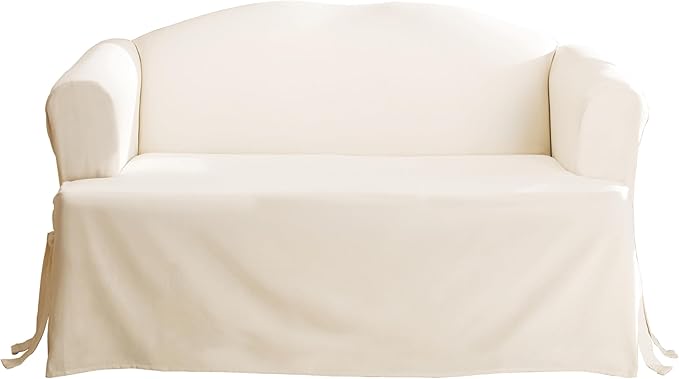 SureFit Home Décor Cotton Duck Solid T-Cushion Loveseat One Piece Slipcover