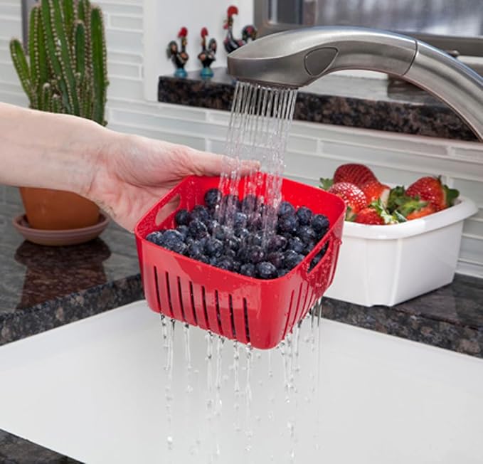 Hutzler 3-in-1 Berry Keeper Colander and Container, Keeps Berries Fresh Longer, 2 Pints, Apricot