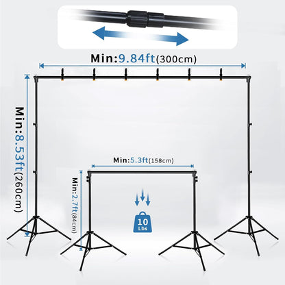 Backdrop Stand, 8.5x10ft Photo Studio Backdrop Support System,Adjustable Backdrops Stand for Parties, Photography, Photo Booth, Projector Screen, Movie Screen, Portraits, Streaming