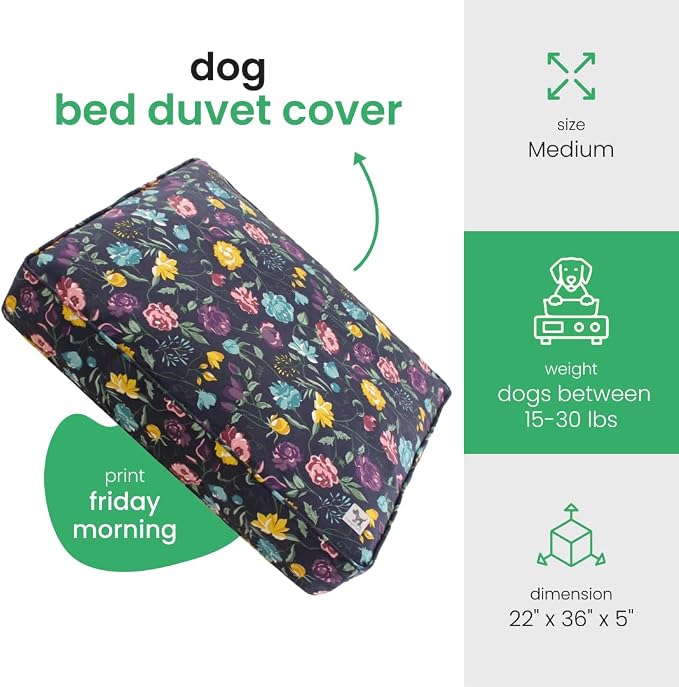 Molly Mutt Friday Morning Dog Bed Duvet Cover, GOTS-Certified 100% Organic Cotton Canvas Cover for Dog, Puppy, or Cat Bed, Durable, Washable, and Free of Harmful Chemicals, Medium/Large, 27"x36"x5"