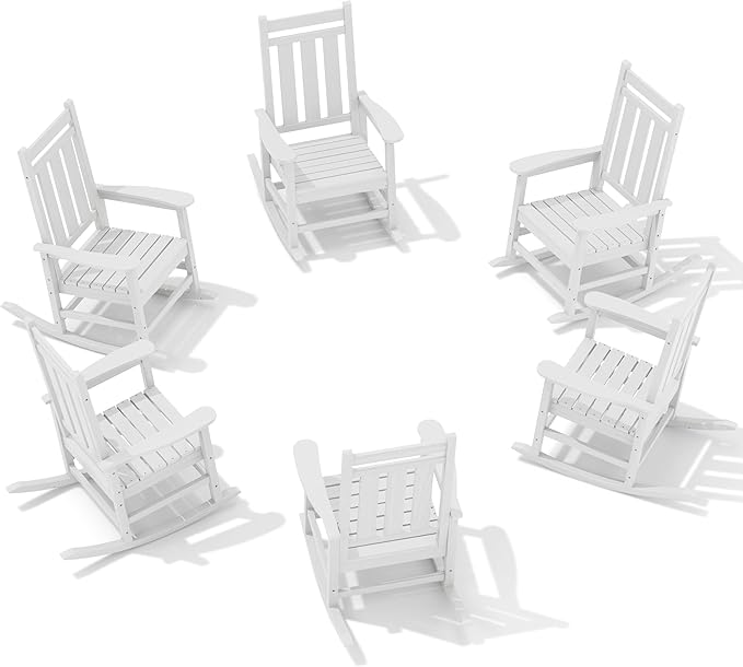 KINGYES Oversized Outdoor Rocking Chair Set of 6, All-Weather Patio Rocking