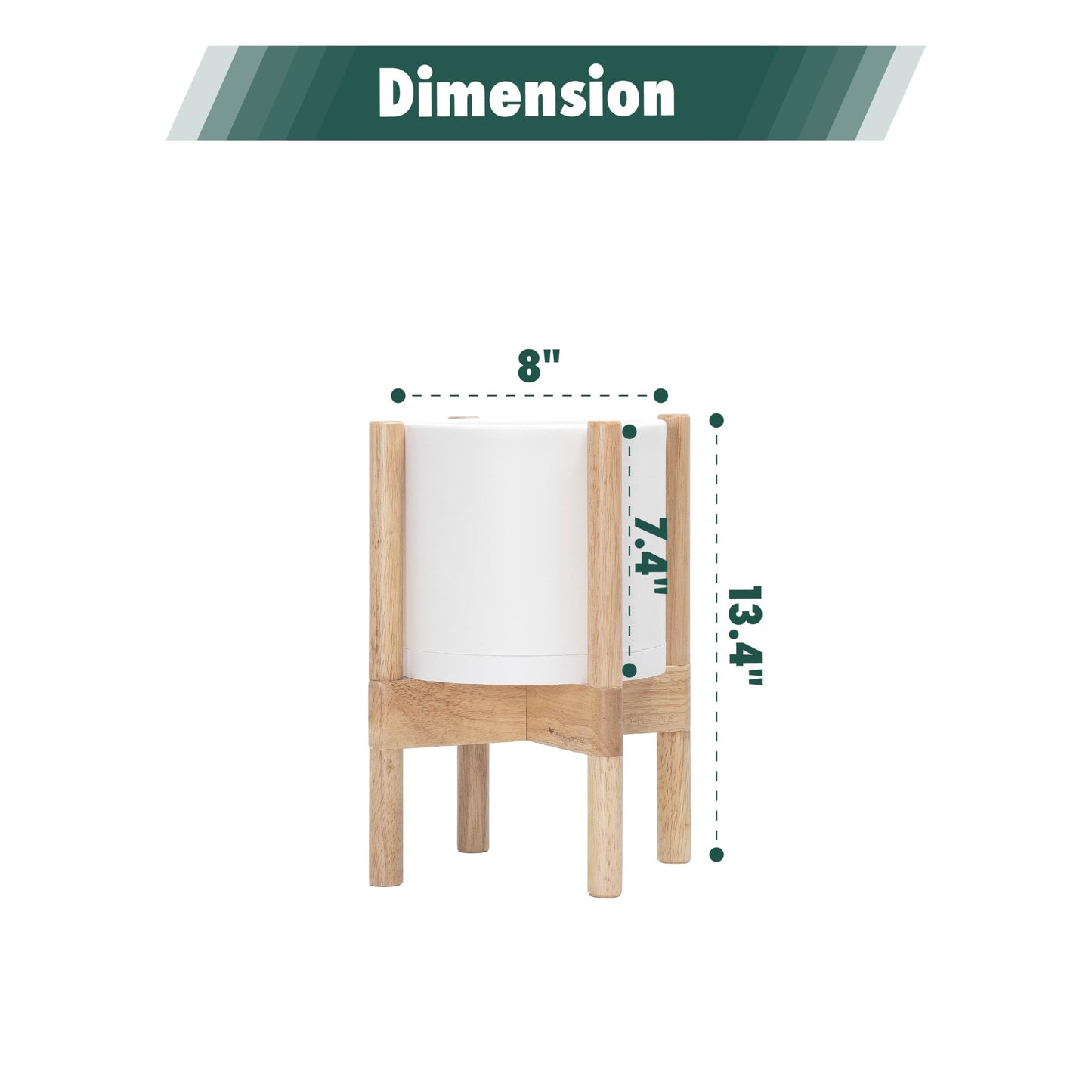 D'vine Dev Planter Pot with Stand - 8 Inch Plastic Cylinder Flower Pot with Wood Planter Holder for Indoor, Matte White Pot + Natural Stand, 55-C-J-1