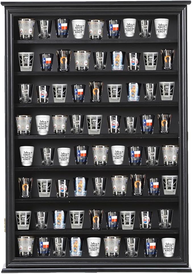 Shot Glass Storage Display Case Large Solid Wood Cabinet Rack Holder Wall